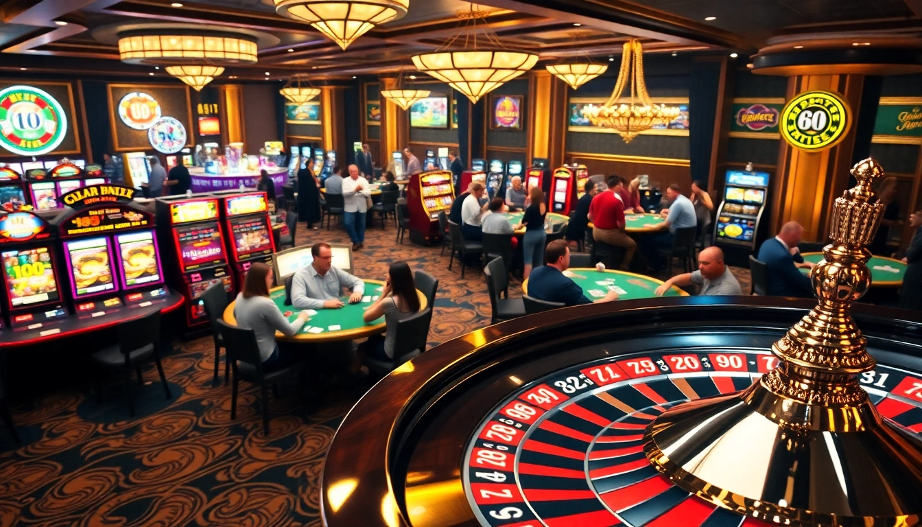 Go8.com gaming enthusiasts enjoying an exciting casino atmosphere with vibrant tables and slot machines.