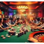 Experience the thrill of winning at a casino with 'ku win' at a vibrant poker table, showcasing action-packed gameplay and colorful chips.