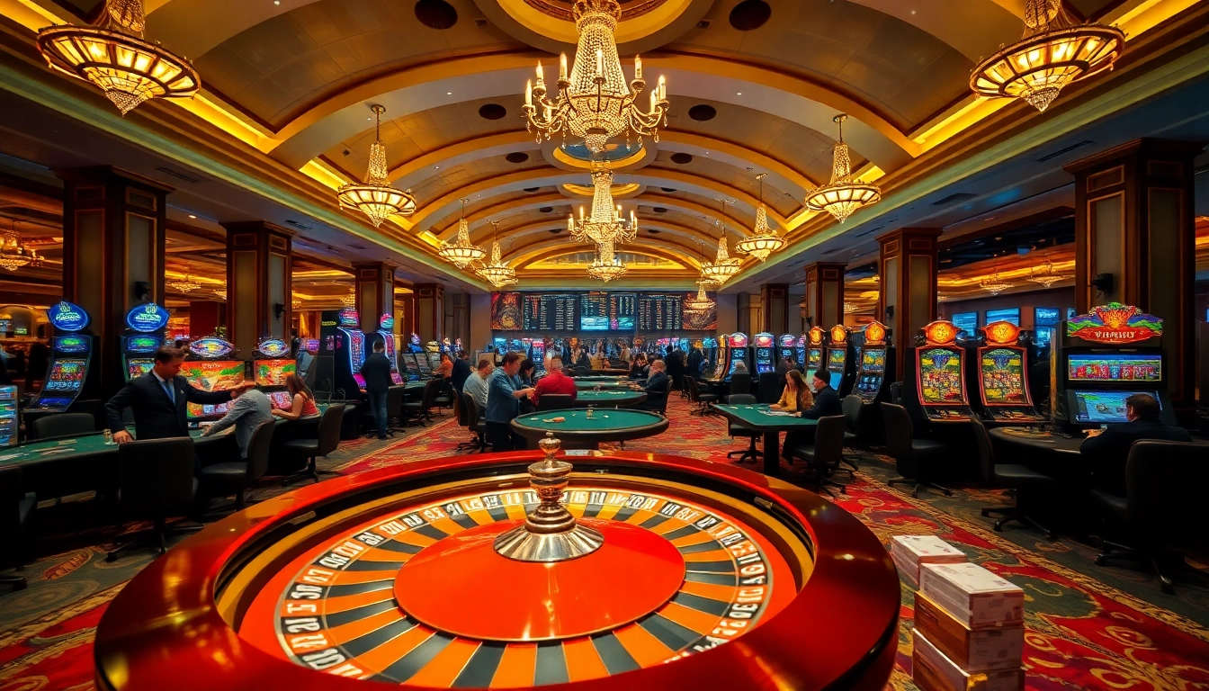 sn88 casino gaming floor with players at roulette and poker tables