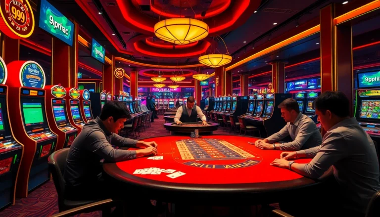 9phabc showcases a thrilling casino scene with players at a poker table and roulette wheel, capturing the excitement of gambling.