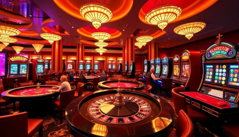 Experience a thrilling casino atmosphere at https://hb88game.pro/ with players enjoying poker and vibrant slot machines.
